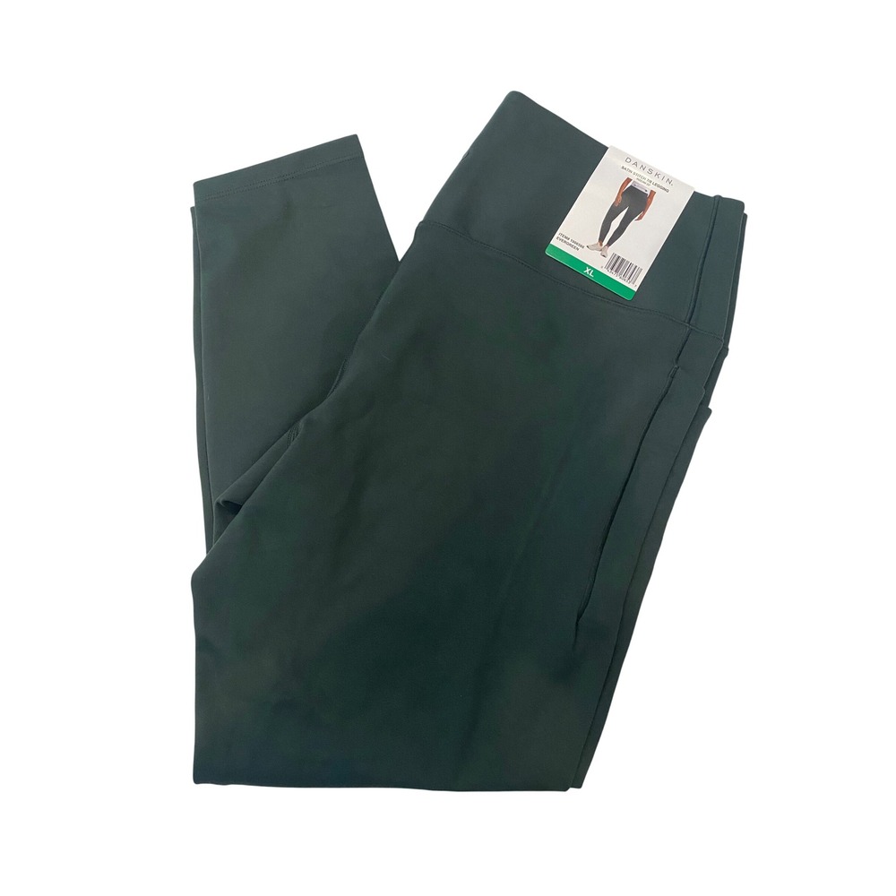 Danskin Satin Stitch 7/8 Leggings Evergreen Dark Green High Rise‎ XL 1906566